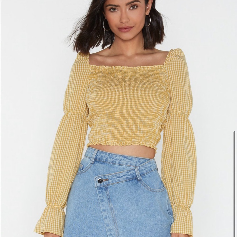 Nasty Gal Shirred Square Neck Blouse US2